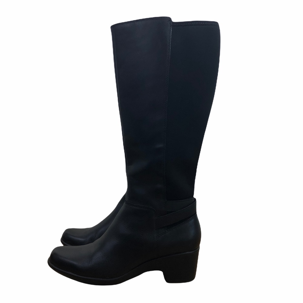 Clarks Tall Faux Leather & Fabric Black Boot 8.5